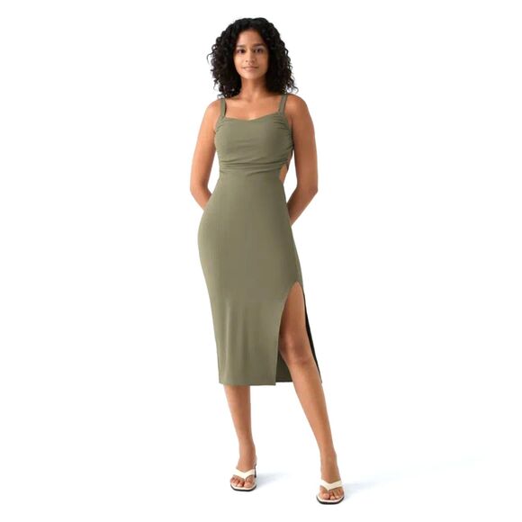 NWT Halara Womens Medium Softly Zero Airy Green Ruched Lace Up Bodycon Dress - Picture 10 of 13